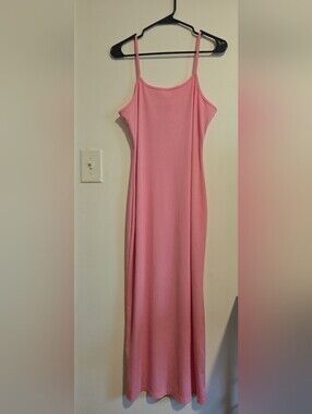 SHEIN Pink Spaghetti-Strap Ribbed Maxi Dress